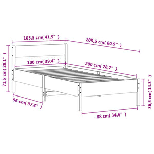 Giroletto con Testiera Bianco 100x200 cm Legno Massello di Pino 842759