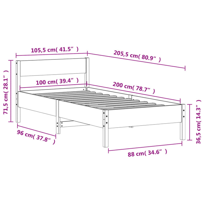 Giroletto con Testiera Marrone Cera 100x200 cm Massello Pino 842761