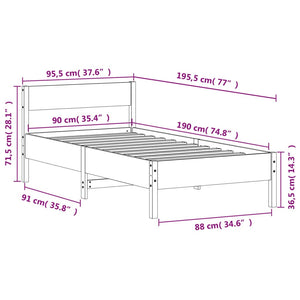 Giroletto con Testiera 90x190 cm in Legno Massello di Pino 842778