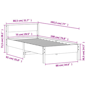 Giroletto con Testiera Marrone Cera 75x190 cm Massello Pino 842785