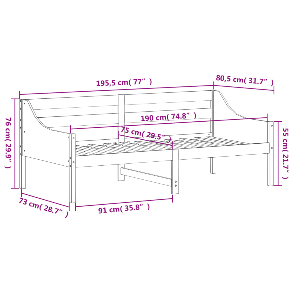 Dormeuse Bianca 75x190 cm in Legno Massello di Pino 842843