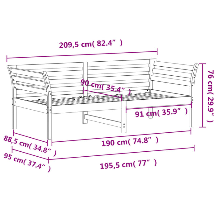 Dormeuse senza Materasso 90x190 cm in Legno Massello di Pino 842878