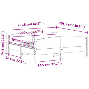 Giroletto con Testiera Bianco 200x200 cm Legno Massello di Pino 3216162