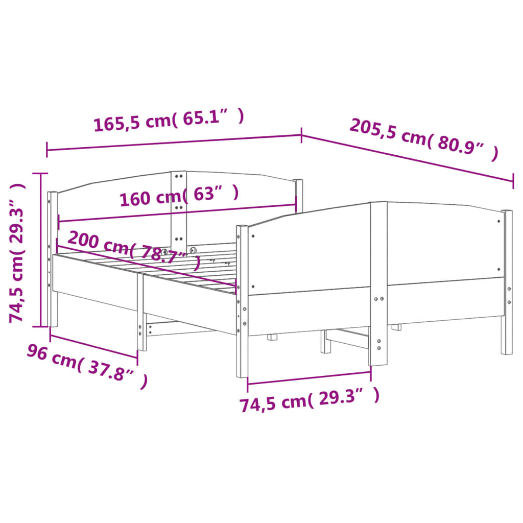 Giroletto con Testiera 160x200 cm in Legno Massello di Pino 3216167