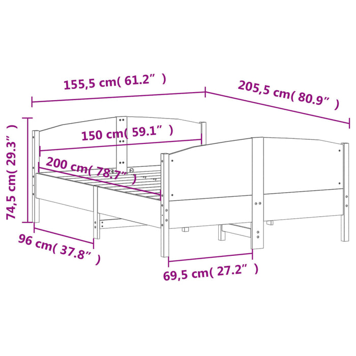 Giroletto con Testiera Bianco 150x200 cm Legno Massello di Pino 3216171