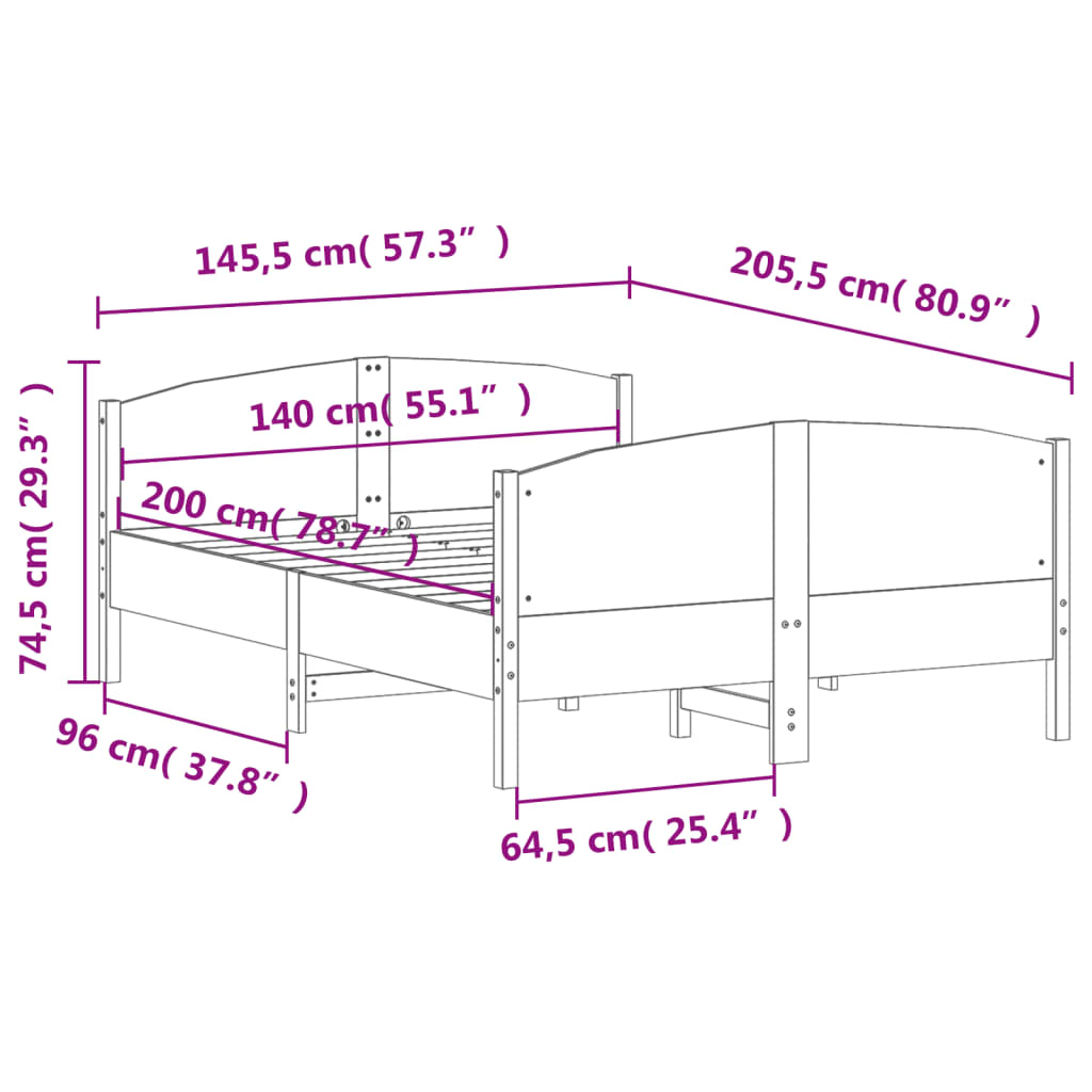 Giroletto con Testiera Bianco 140x200 cm Legno Massello di Pino 3216174