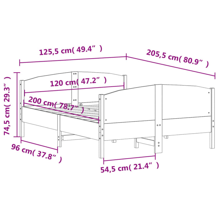 Giroletto con Testiera Marrone Cera 120x200 cm Massello Pino 3216178