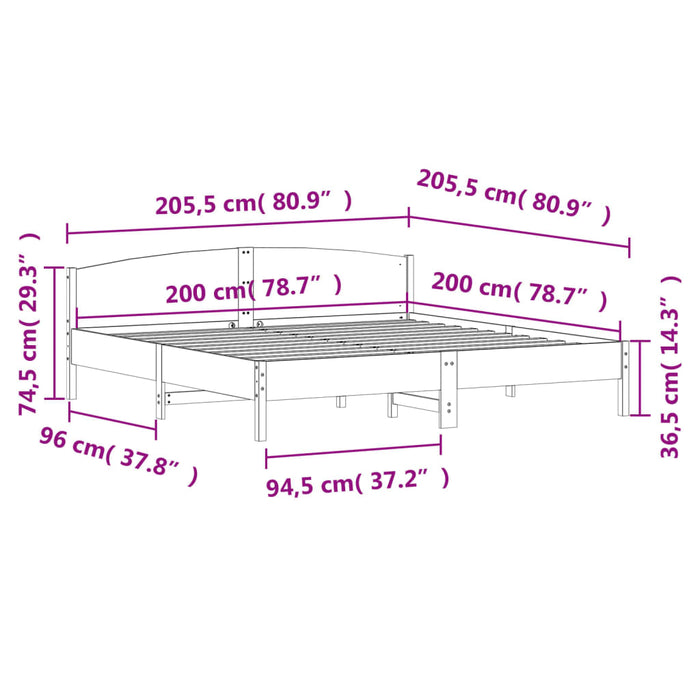 Giroletto con Testiera 200x200 cm in Legno Massello di Pino 3216188