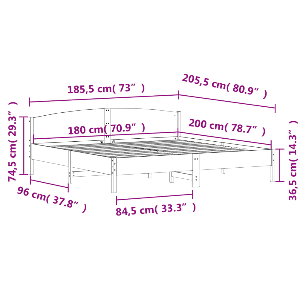 Giroletto con Testiera Marrone Cera 180x200 cm Massello Pino 3216193