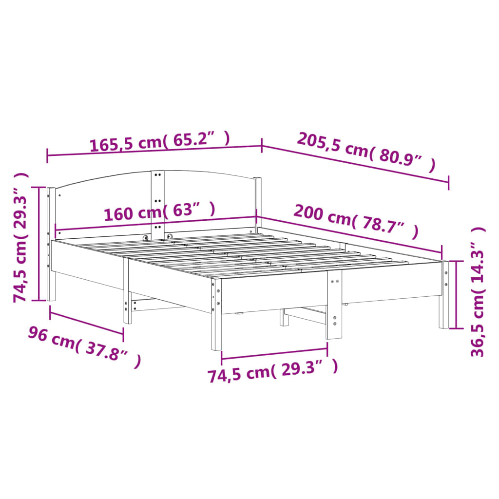 Giroletto senza Materasso Bianco 160x200 cm Legno Massello Pino 3216195