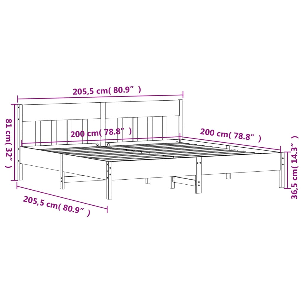 Giroletto senza Materasso Bianco 200x200 cm Legno Massello Pino 3216201