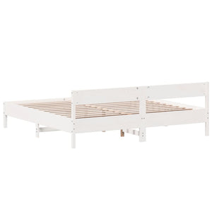 Giroletto con Testiera Bianco 200x200 cm Legno Massello di Pino 3216210