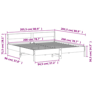 Giroletto con Testiera Bianco 200x200 cm Legno Massello di Pino 3216210