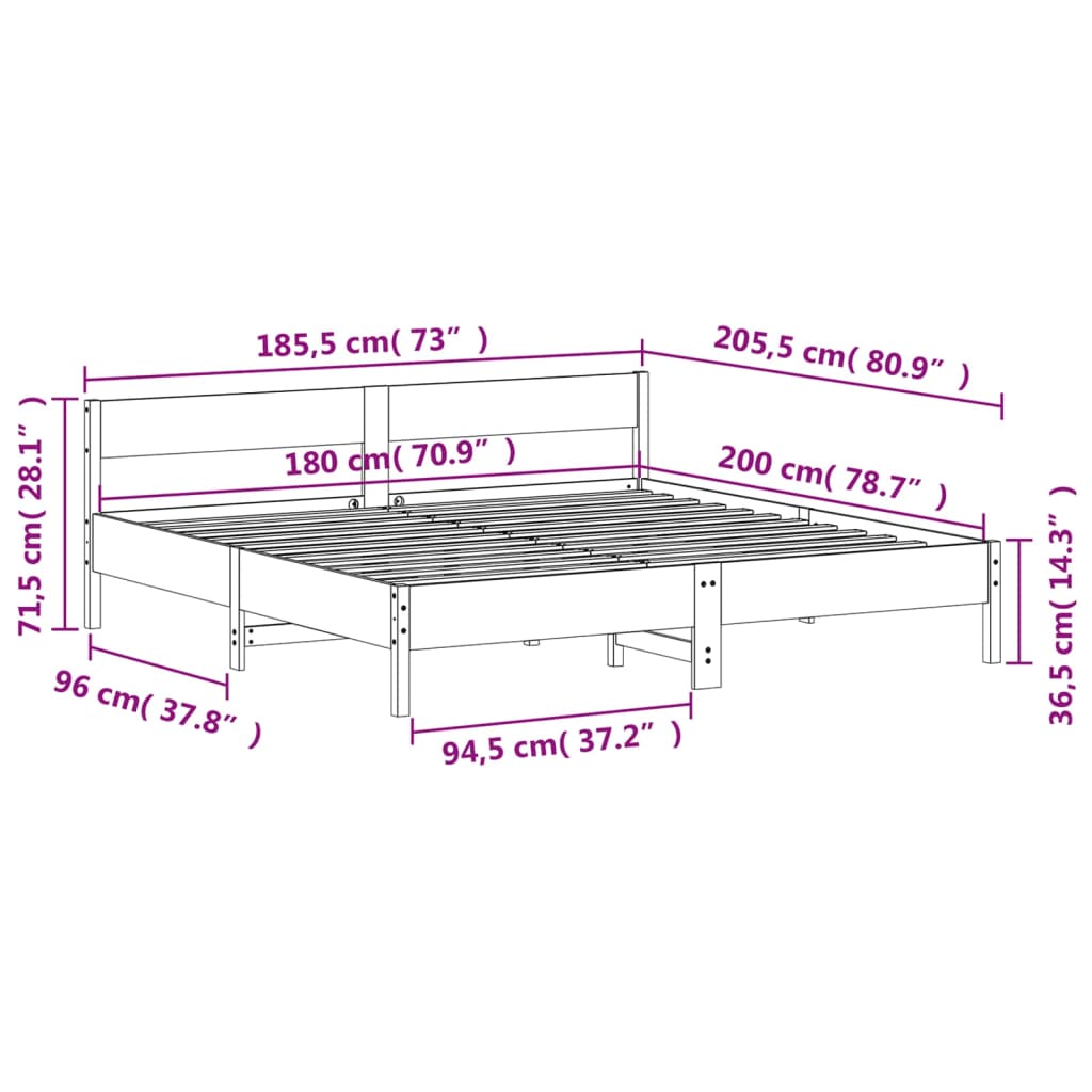 Giroletto senza Materasso Marrone Cera 180x200 cm Legno di Pino 3216214