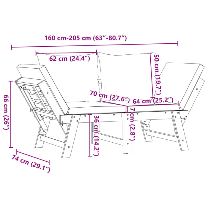 Panca da Giardino con Cuscini 2-in-1 in Legno di Acacia 367579