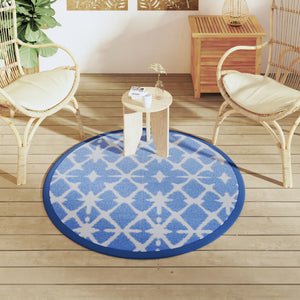 Tappeto da Esterno Blu e Bianco Ø120 cm in PP 368490