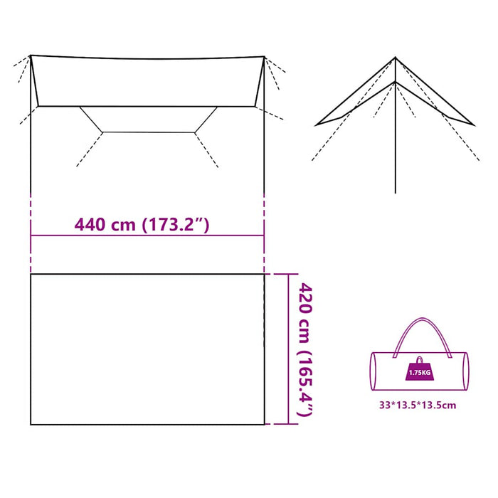 Telone da Campeggio Grigio/Arancione 420x440 cm Impermeabile 94675