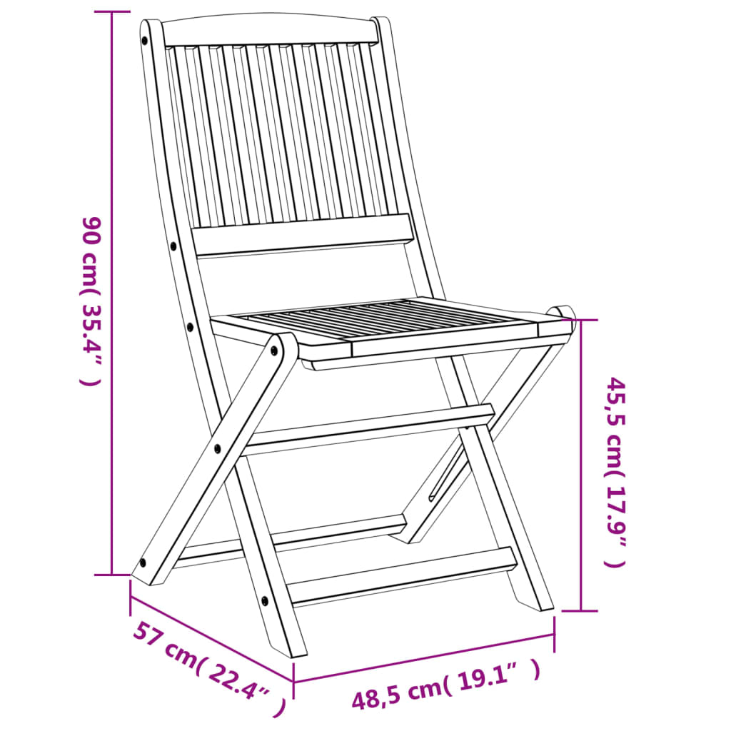 Sedie Giardino Pieghevoli 2 pz 57x48,5x90 cm Massello Acacia 365743