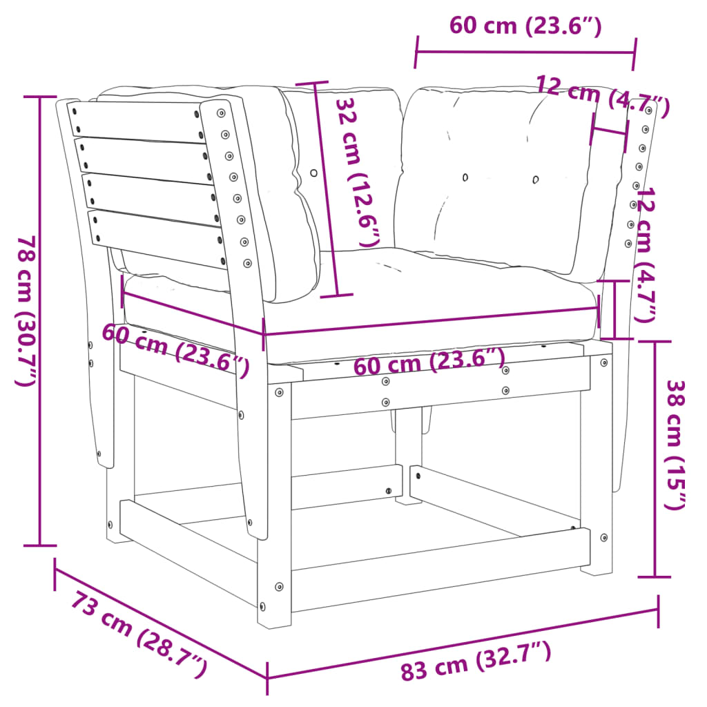 Divano Senza Braccioli con Cuscini Marrone Cera 83x73x78cm Pino 844696