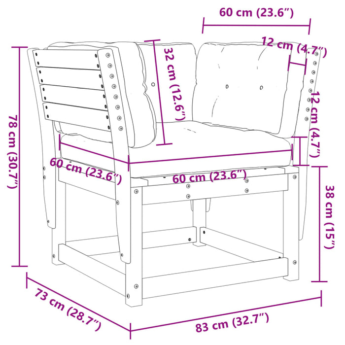 Divano Senza Braccioli con Cuscini Marrone Cera 83x73x78cm Pino 844696