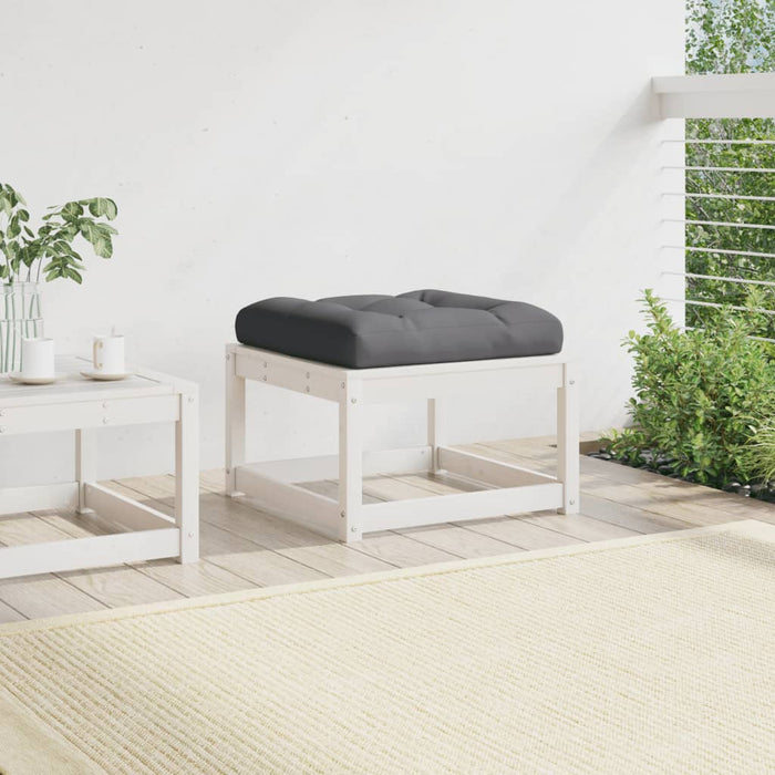 Poggiapiedi da Giardino con Cuscino Legno Massello Pino Bianco 844700