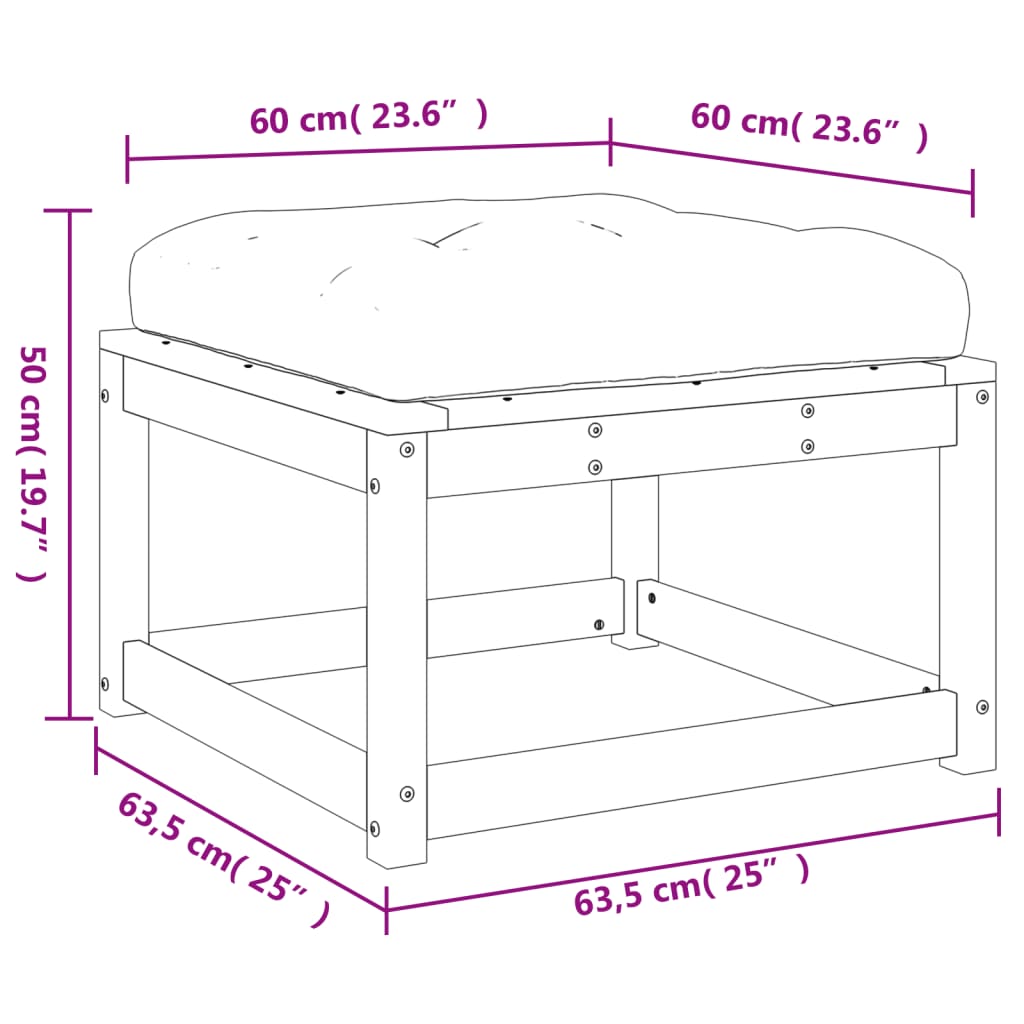 Poggiapiedi da Giardino con Cuscino Legno Massello Pino Bianco 844700