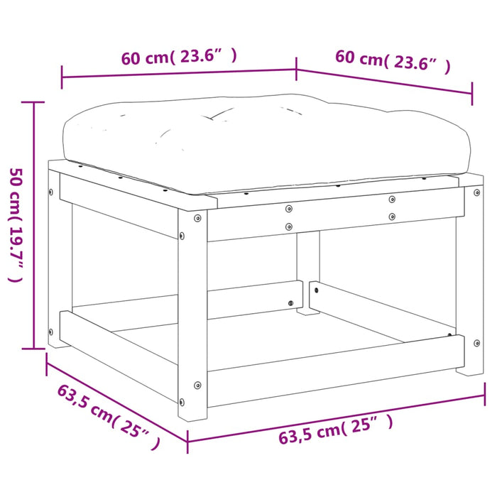 Poggiapiedi da Giardino con Cuscino Legno Massello Pino Bianco 844700