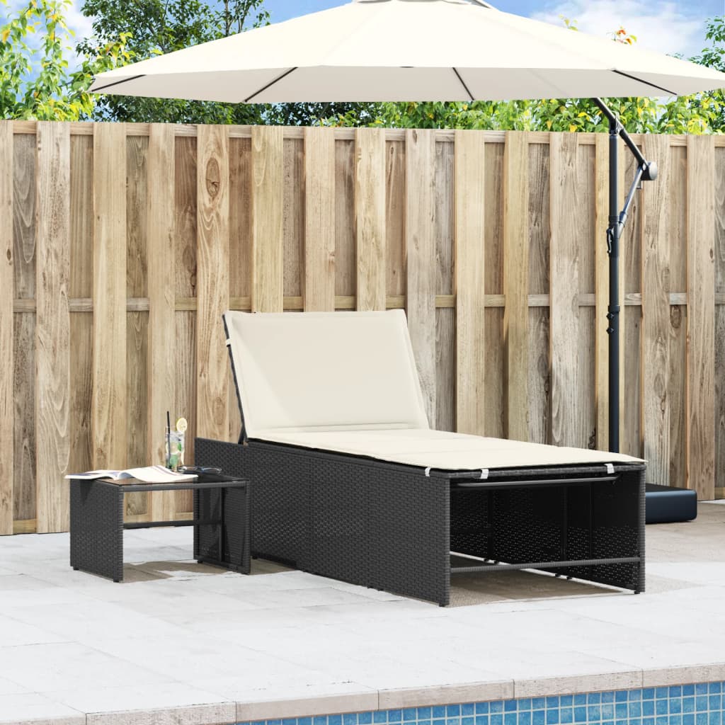 Lettini Prendisole 2 pz con Tavolino Nero in Polyrattan 368422