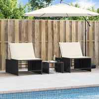 Lettini Prendisole 2 pz con Tavolino Nero in Polyrattan 368422