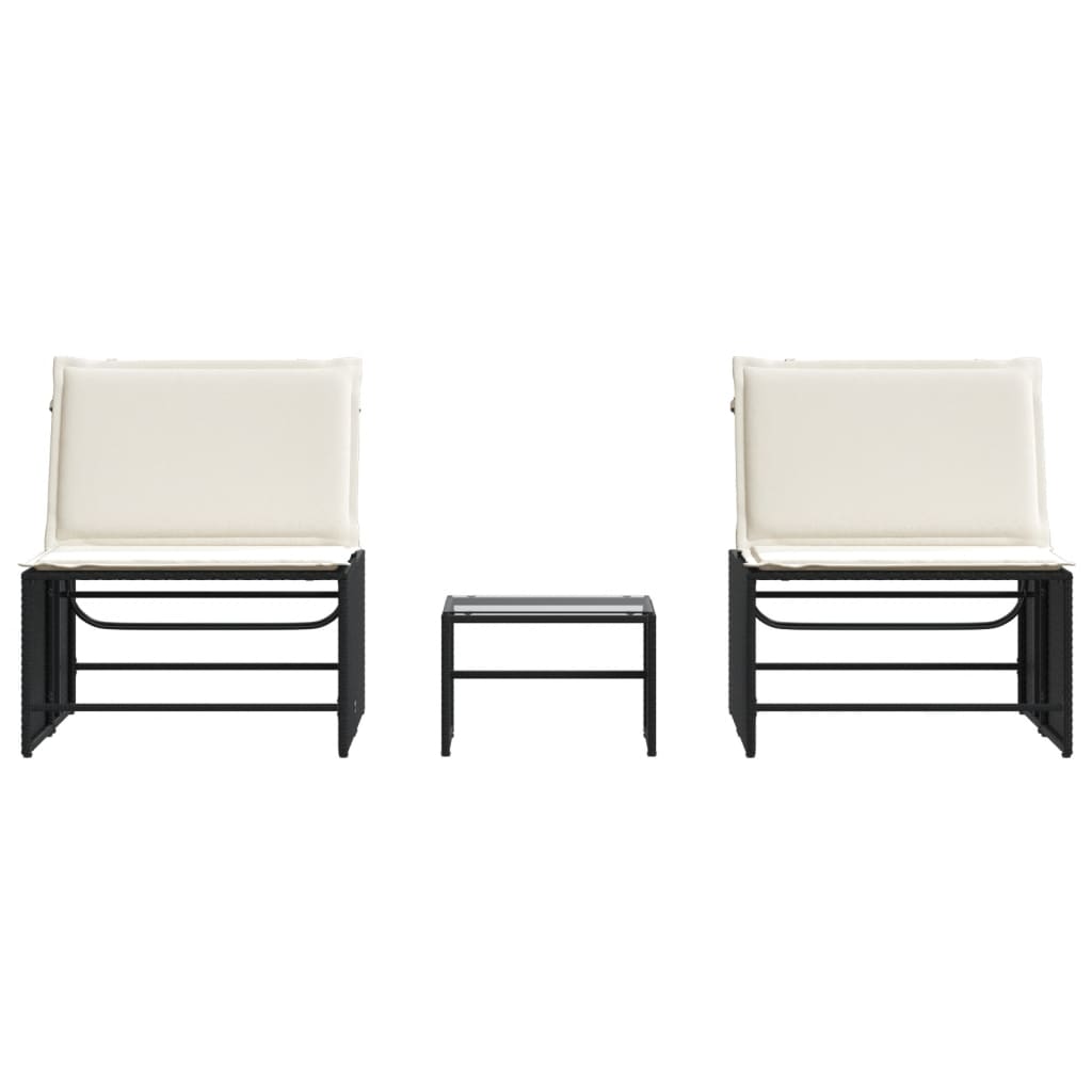 Lettini Prendisole 2 pz con Tavolino Nero in Polyrattan 368422