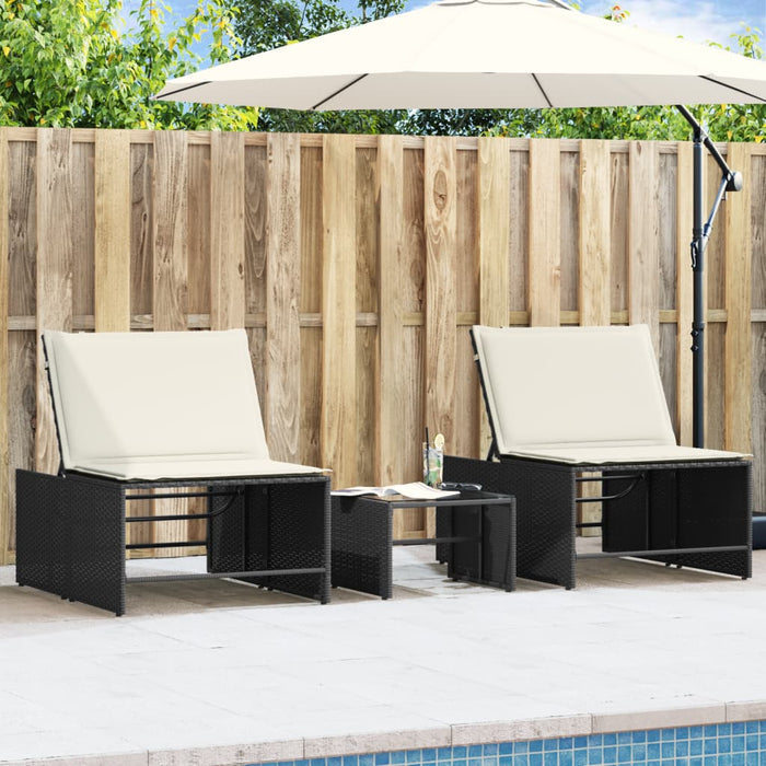 Lettini Prendisole 2 pz con Tavolino Nero in Polyrattan 368422