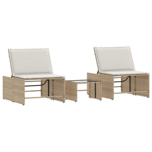 Lettini Prendisole 2 pz con Tavolino Beige in Polyrattan 368426