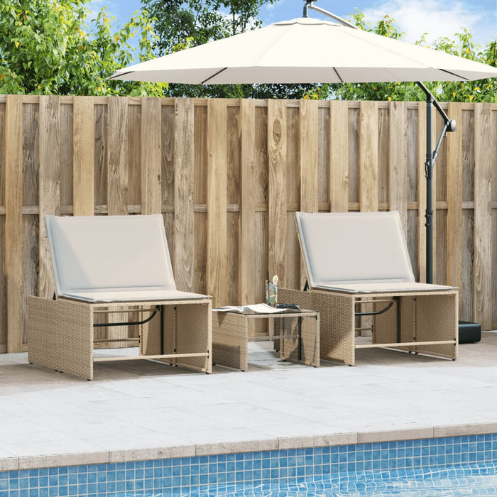 Lettini Prendisole 2 pz con Tavolino Beige in Polyrattan 368426