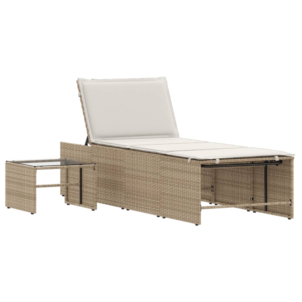 Lettini Prendisole 2 pz con Tavolino Beige in Polyrattan 368426