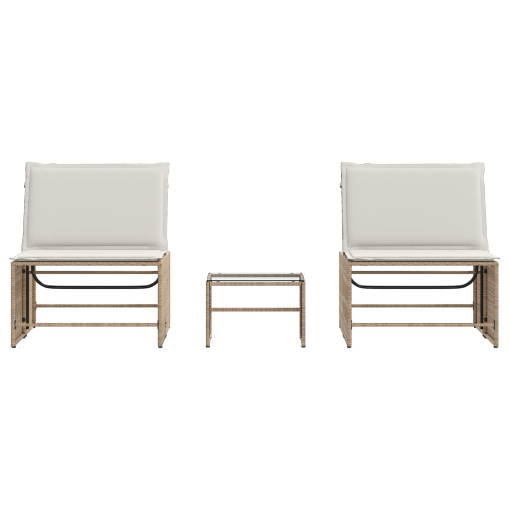 Lettini Prendisole 2 pz con Tavolino Beige in Polyrattan 368426