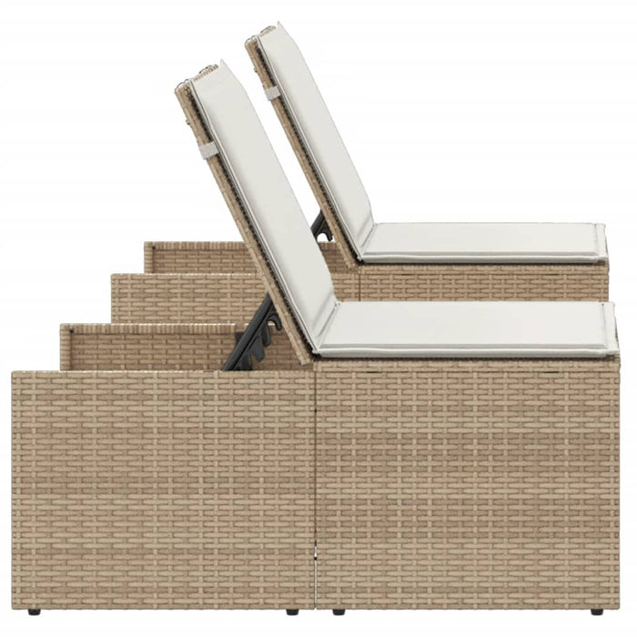 Lettini Prendisole 2 pz con Tavolino Beige in Polyrattan 368426