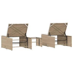 Lettini Prendisole 2 pz con Tavolino Beige in Polyrattan 368426