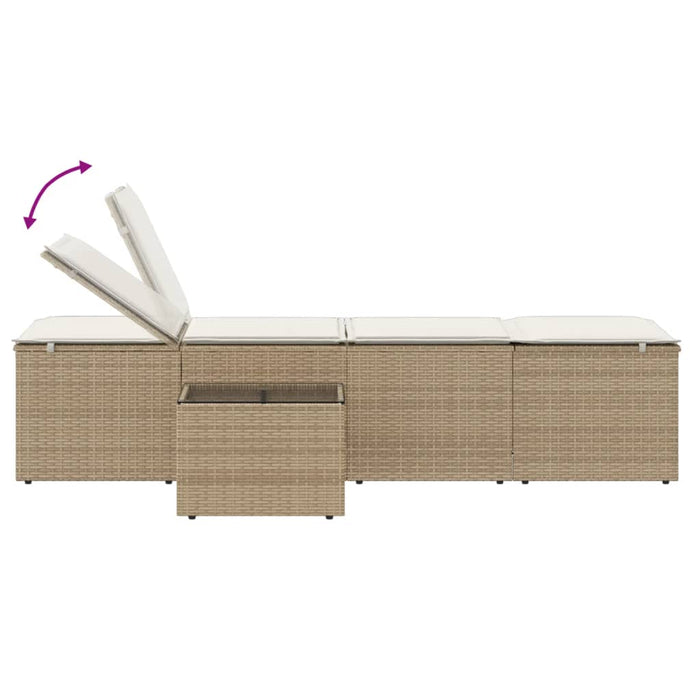 Lettini Prendisole 2 pz con Tavolino Beige in Polyrattan 368426