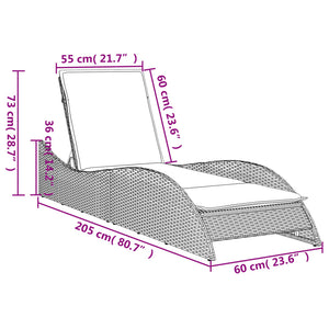 Lettino Prendisole con Cuscino Marrone 60x205x73 cm Polyrattan 368279