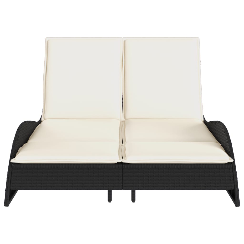 Lettino Prendisole con Cuscini Nero 114x205x73 cm in Polyrattan 368287