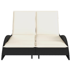 Lettino Prendisole con Cuscini Nero 114x205x73 cm in Polyrattan 368287