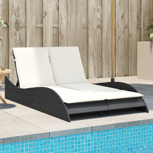 Lettino Prendisole con Cuscini Nero 114x205x73 cm in Polyrattan 368287