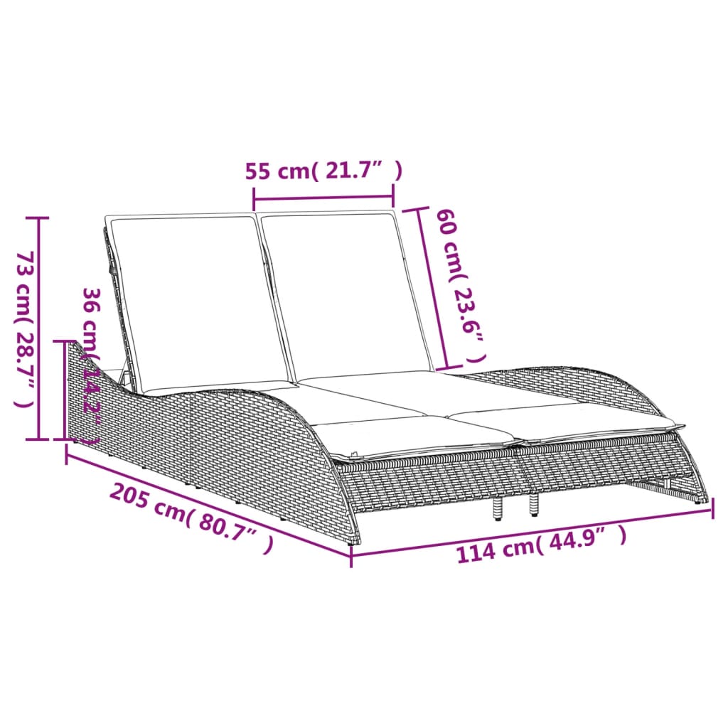 Lettino Prendisole con Cuscini Grigio 114x205x73 cm Polyrattan 368289