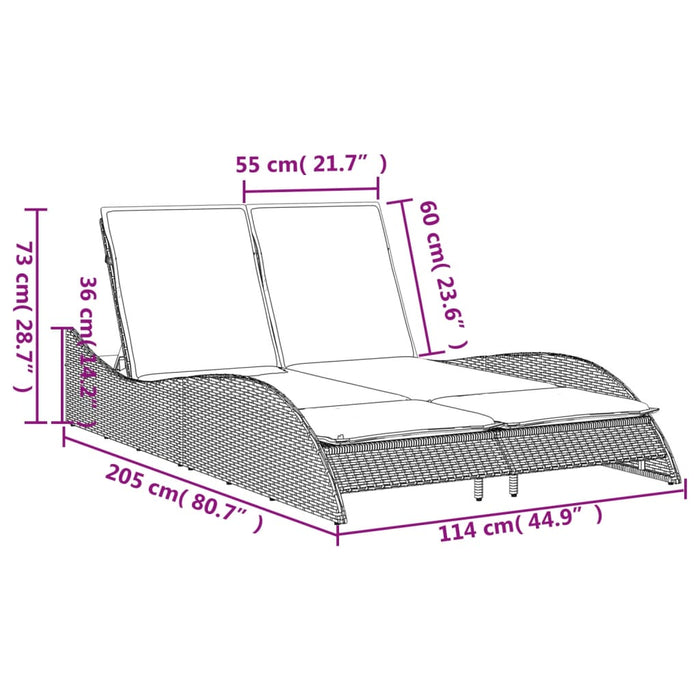 Lettino Prendisole con Cuscini Grigio 114x205x73 cm Polyrattan 368289