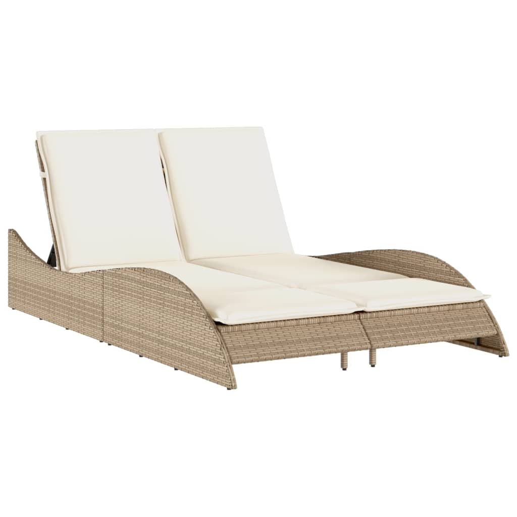 Lettino Prendisole con Cuscini Beige 114x205x73 cm Polyrattan 368291