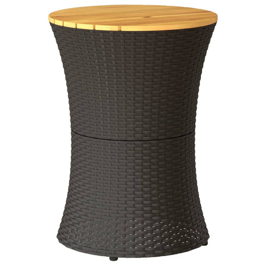 Tavolino Giardino Forma Tamburo Nero Polyrattan Legno Massello 368296