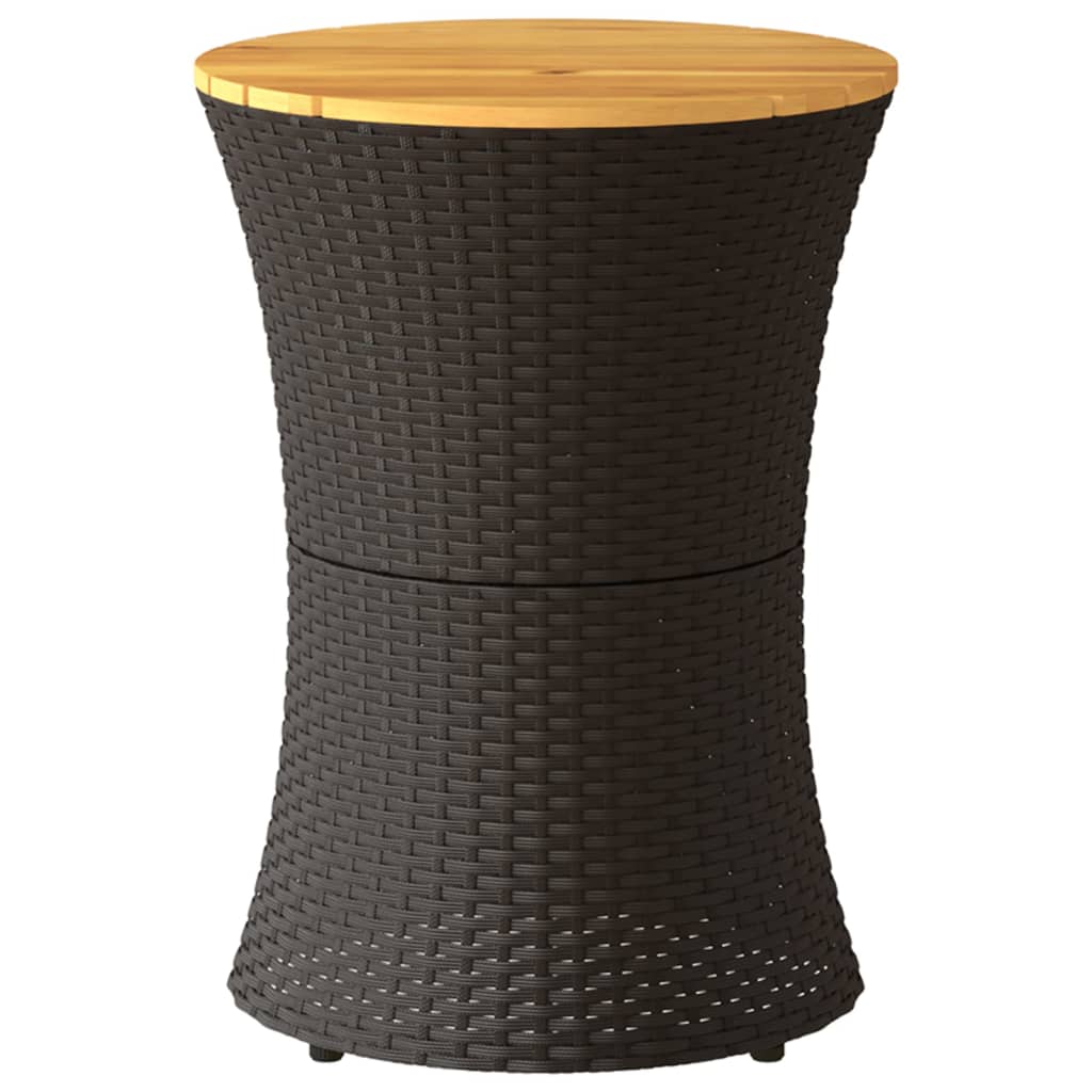 Tavolino Giardino Forma Tamburo Nero Polyrattan Legno Massello 368296