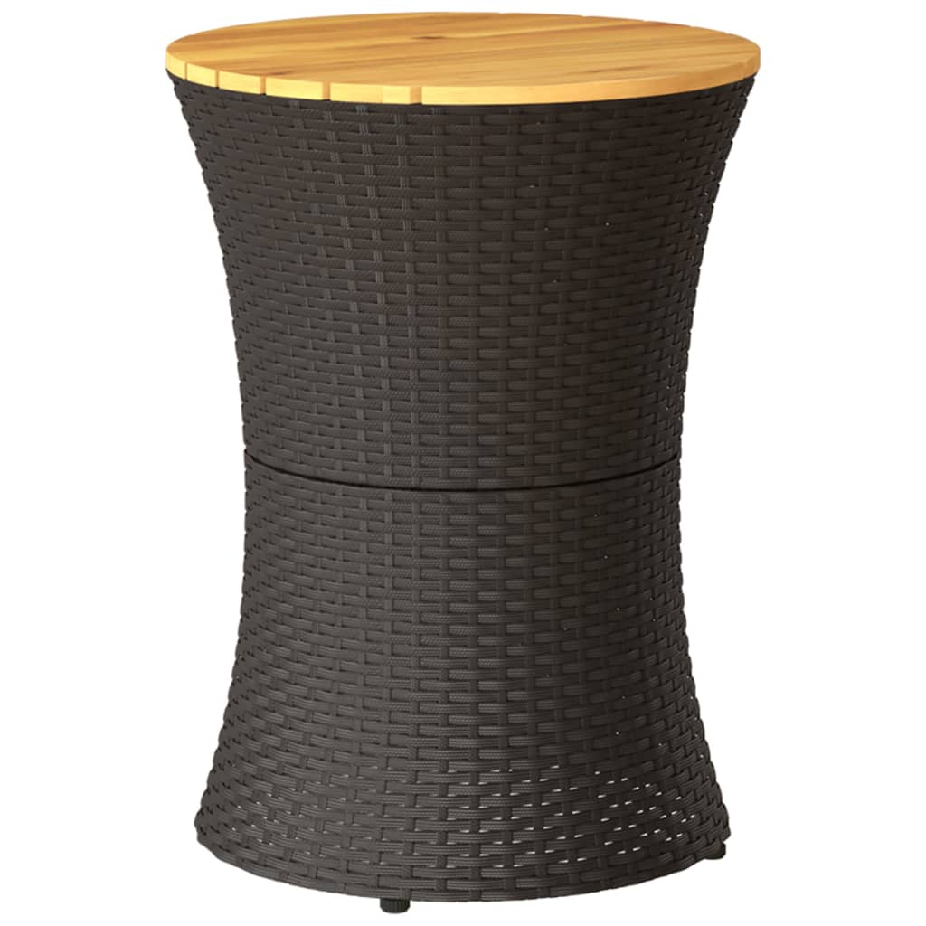 Tavolino Giardino Forma Tamburo Nero Polyrattan Legno Massello 368296