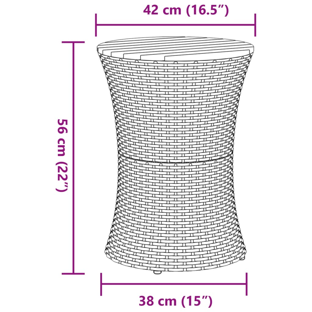 Tavolino Giardino Forma Tamburo Nero Polyrattan Legno Massello 368296