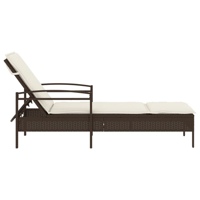 Lettino Prendisole con Cuscino Marrone 63x200x81 cm Polyrattan 368300